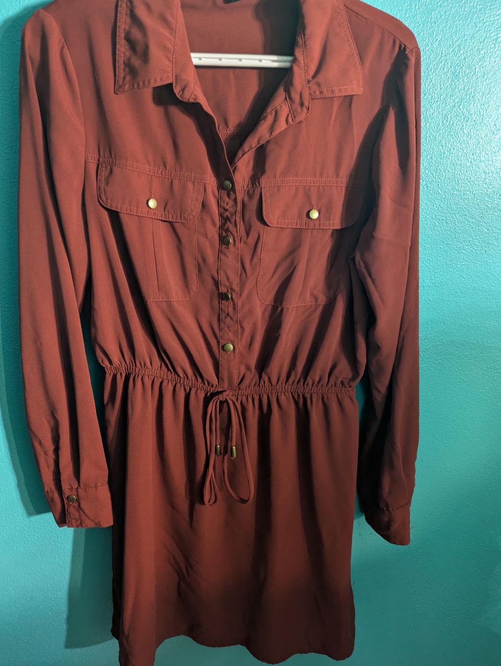 Women's Long-Sleeve Shirtwaist Dress In Rust L Office Business Lunch